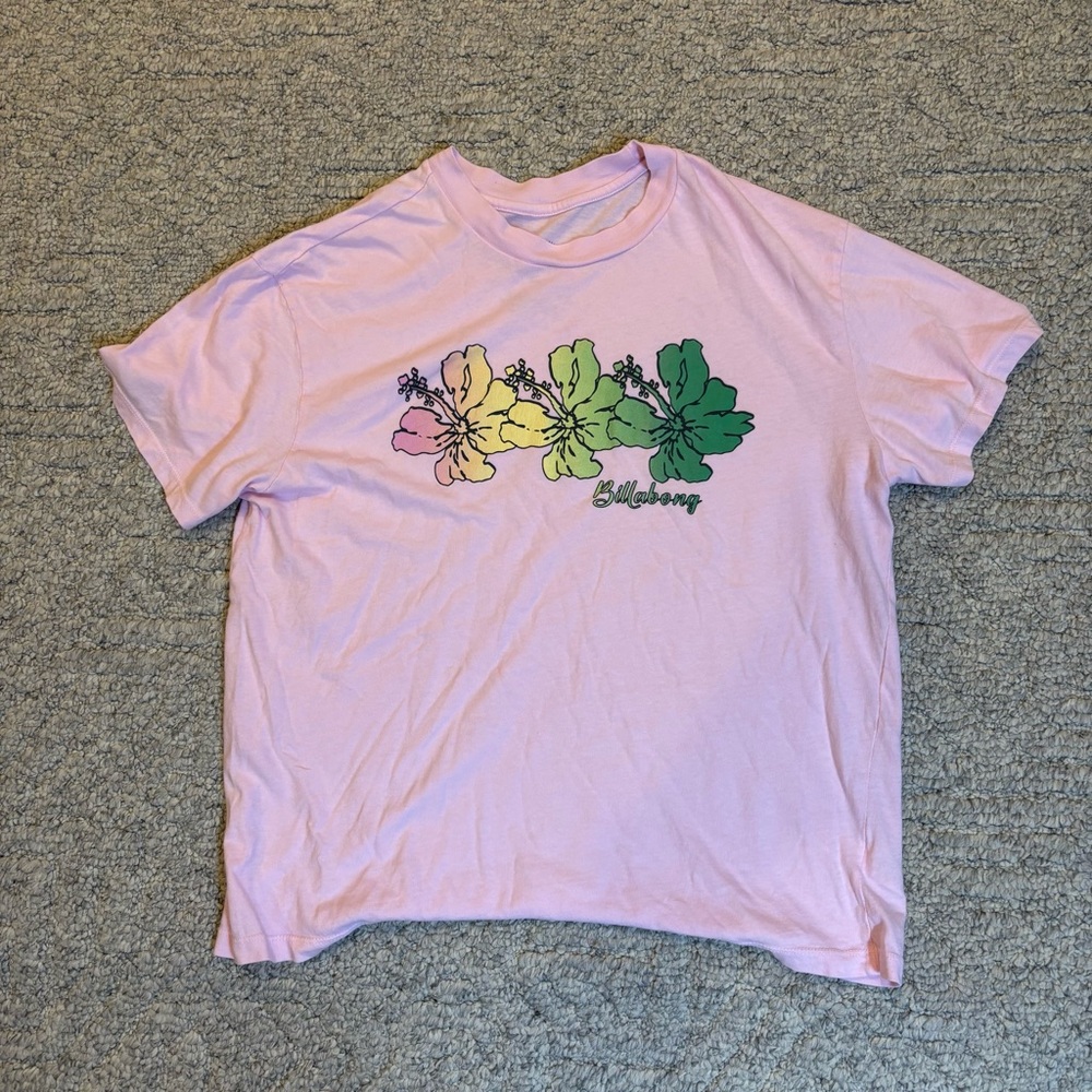 Billabong Aloha All day Pink Hibiscus Graphic Tee Size Small